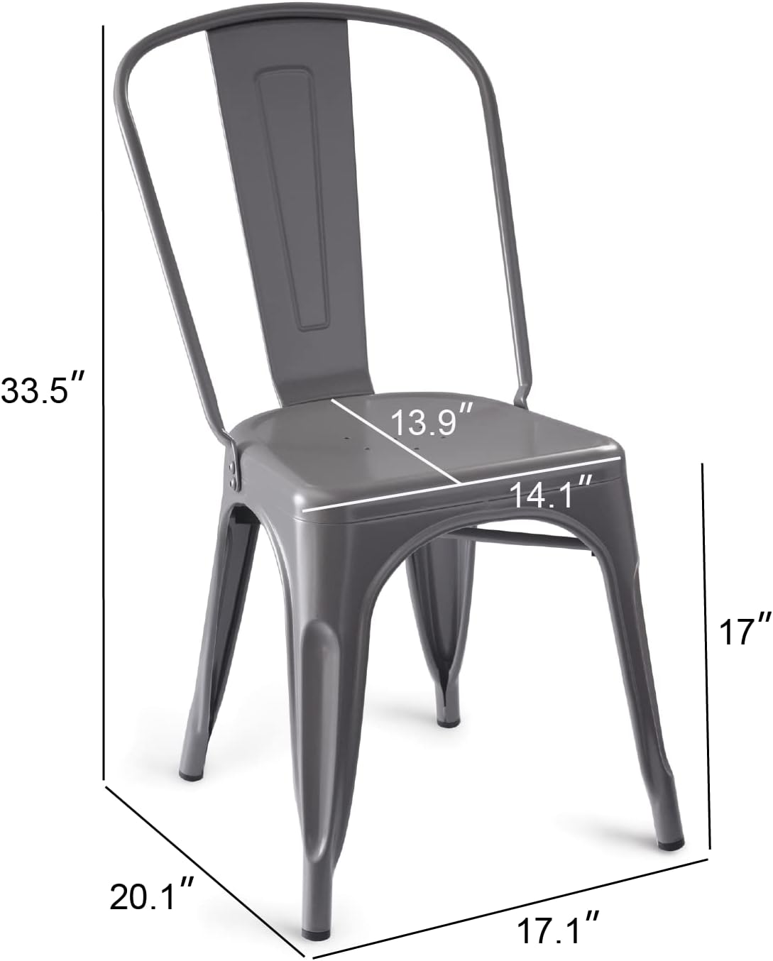 Amazon Basics Metal Dining Chairs, Easy to Assemble, Indoor/Outdoor, Stackable, 330-Pound Capacity, Dark Gray, 4-Pack, 20.1 x 17.1 x 33.5 inches