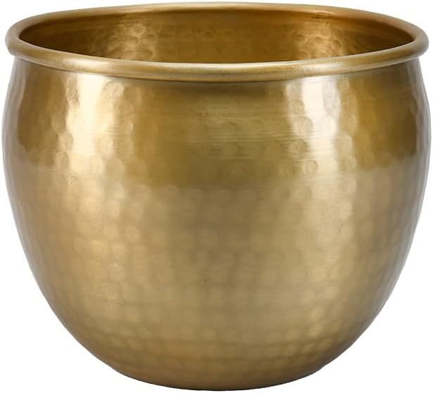 Serene Spaces Living Gold Brass Look Vintage Aluminum Vase - Perfect Decorative Accent for Plants, Weddings, and Events, Metallic Pot for Home, Medium, Measures 9' Diameter and 7' Tall