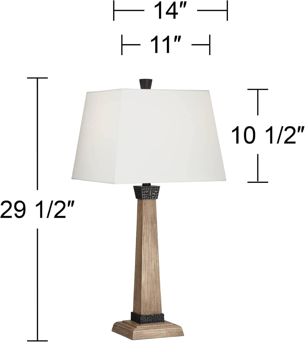 John Timberland Buchan 29 1/2' Tall Pedestal Farmhouse Rustic Country Cottage End Table Lamps Set of 2 Brown Wood Finish Oatmeal Shade Living Room Bedroom Bedside Nightstand House Office Home