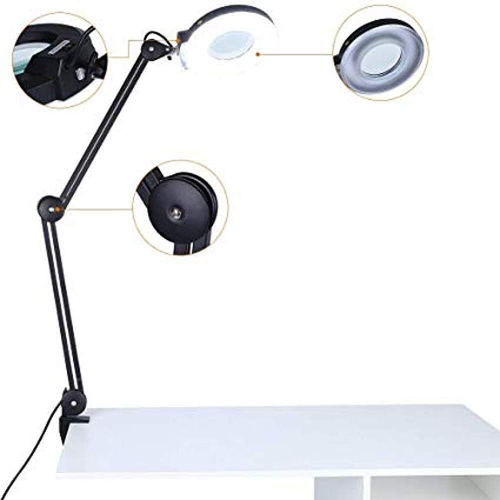 Screen Magnifier LED Magnifying lamp, 5- fold Optical Magnifier Adjustable Rotating arm Skin Beauty Salon Tattoo Manicure Nail Manicure Glass Lenses and Vices Magnifier with LED Light Double The