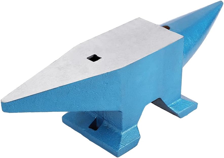 Single Horn Cast Steel Anvil for Blacksmiths – 110 lbs (50kg) Professional Metalworking Tool – Large 16.5 x 5.9 Inch Countertop, Stable Base – Bending, Shaping, Twisting – Blue, 110 lbs