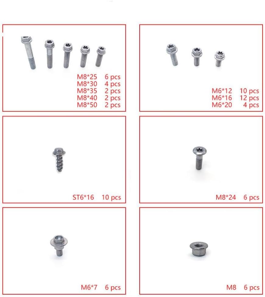 Motorcycle M6 M8 Screw Bolt and Nuts Assortment Kit Hexagon Hex Socket Cap Head Full Repair Screws Set for SX EXC XCF