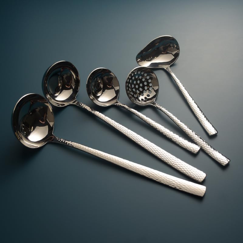 Cutlery Set Tableware Silverware Stainless Steel Handle,Silverware Flatware Cutlery Set, 1/4/6/8/10/12 Pcs 304 Stainless Steel Thickened Hammer Pattern Soup Shell Hot Pot-Rose Gold-10 Pieces