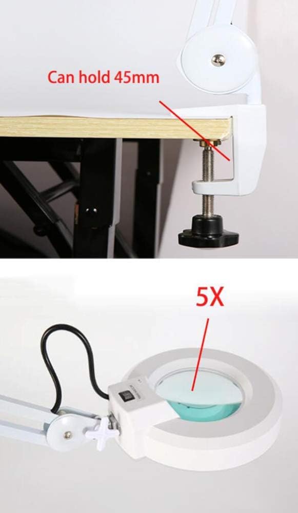 30 Led Magnifying Glass Clamp Lamp,5X Magnifier Lens,Metal Hose Adjustable Swivel Arm Utility Clamp Light for Desk, Table,Craft, Jewelry,Sewing
