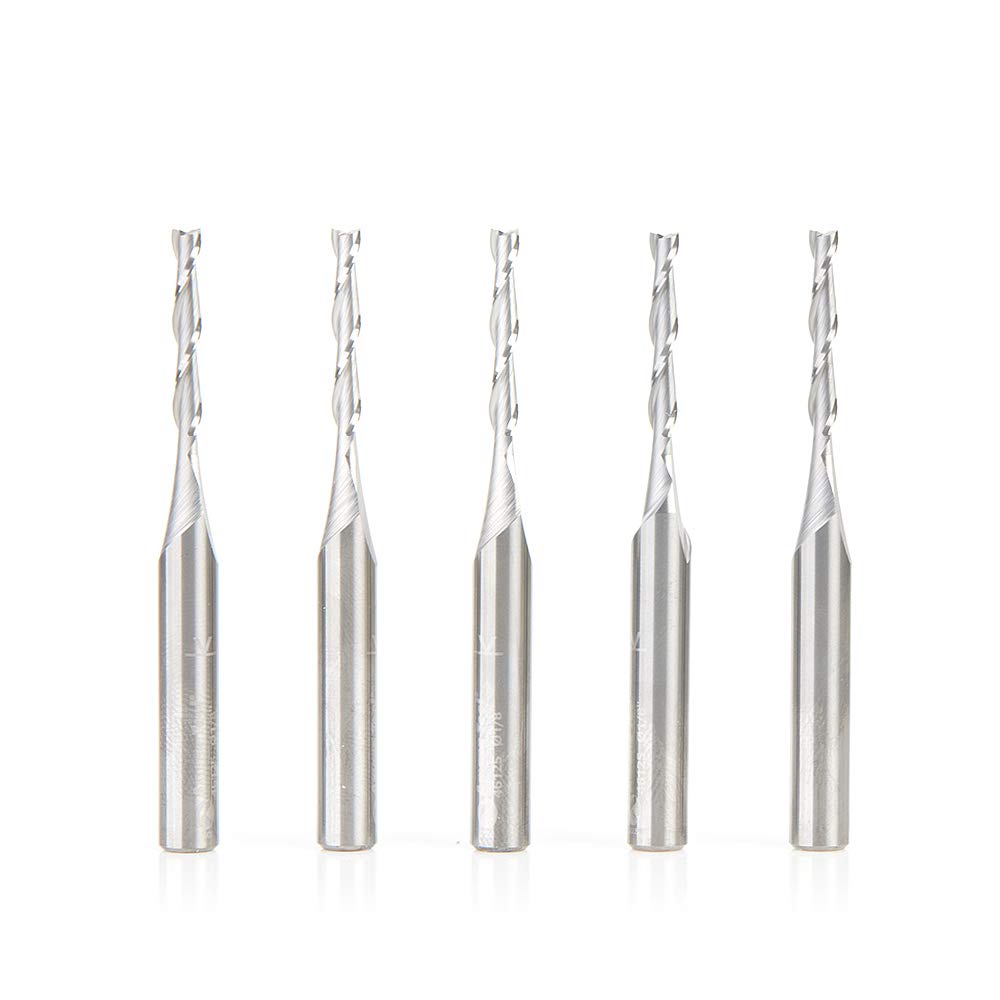 Amana Tool 46125-5, 5-Pack SC Spiral Plunge 1/8 D x 13/16 CH x 1/4 SHK x 2-1/2 Inch Long 2 Flute Up-Cut Router Bits