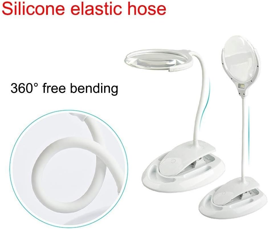 Magnifying Glass Clamp Lamp:Dimmable LED Lens, 3X 8X Adjustable Swivel Arm Utility Light,Desk Magnifying Glass