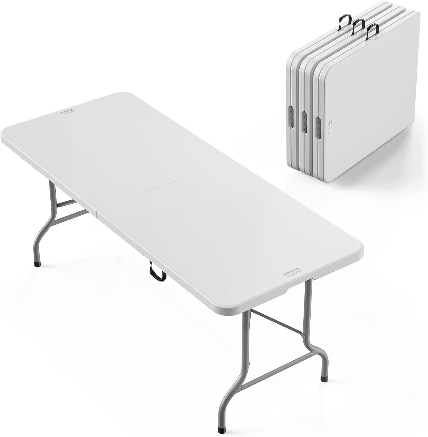 VINGLI 6-Foot Portable Plastic Folding Table,Rectangular HDPE Tabletop Foling Table for Indoor and Outdoor Use with Carrying Handle,White 4 Pack
