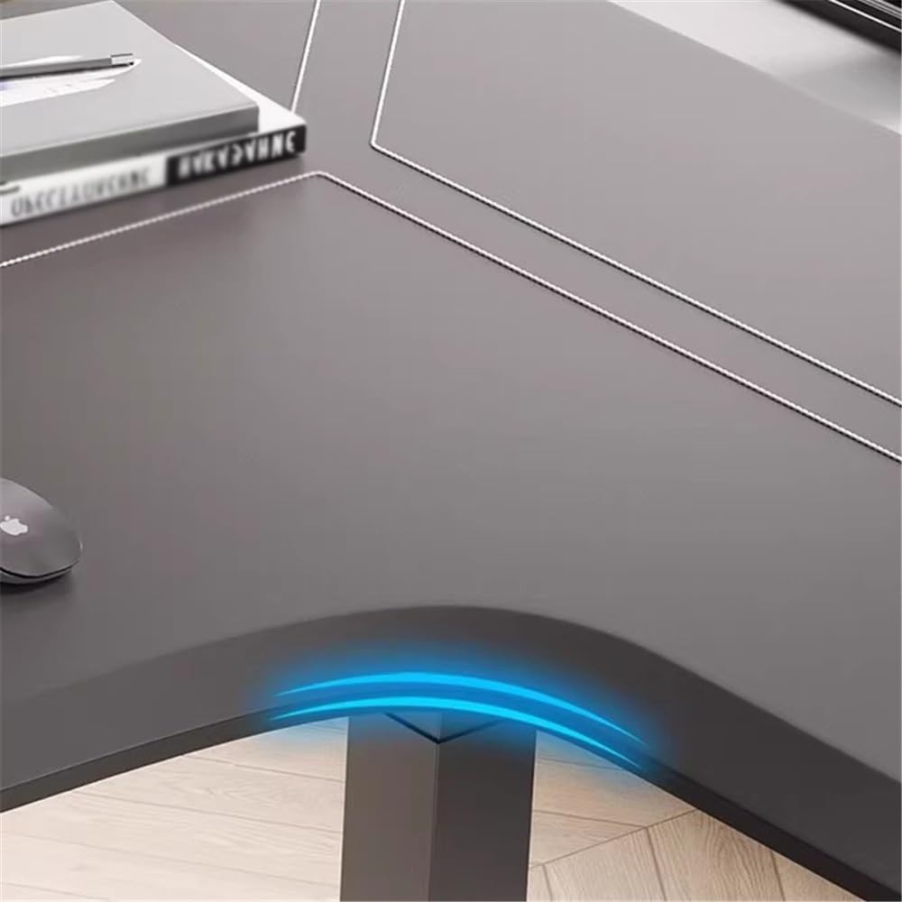 Home Adjustable Height L-Shaped Leather PC Desk, Electric Corner Standing, Sit Stand Workstation with Charging Outlets Office(M)