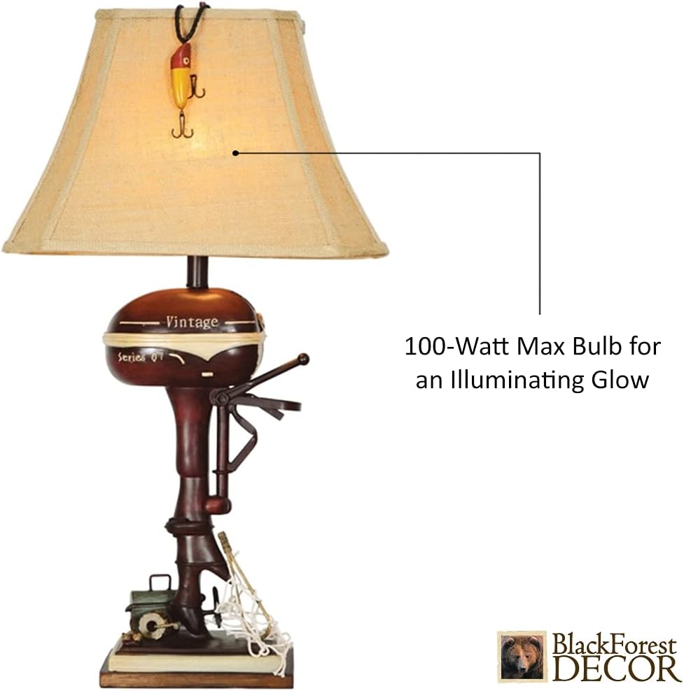 BLACK FOREST DECOR - Vintage Motor Boat Lamp - Nautical Lamp for Cabin, Living Room, Nightstand, Desk, 30' x 16' x 11'
