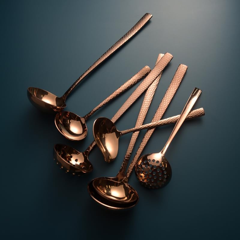 Cutlery Set Tableware Silverware Stainless Steel Handle,Silverware Flatware Cutlery Set, 1/4/6/8/10/12 Pcs 304 Stainless Steel Thickened Hammer Pattern Soup Shell Hot Pot-Rose Gold-10 Pieces