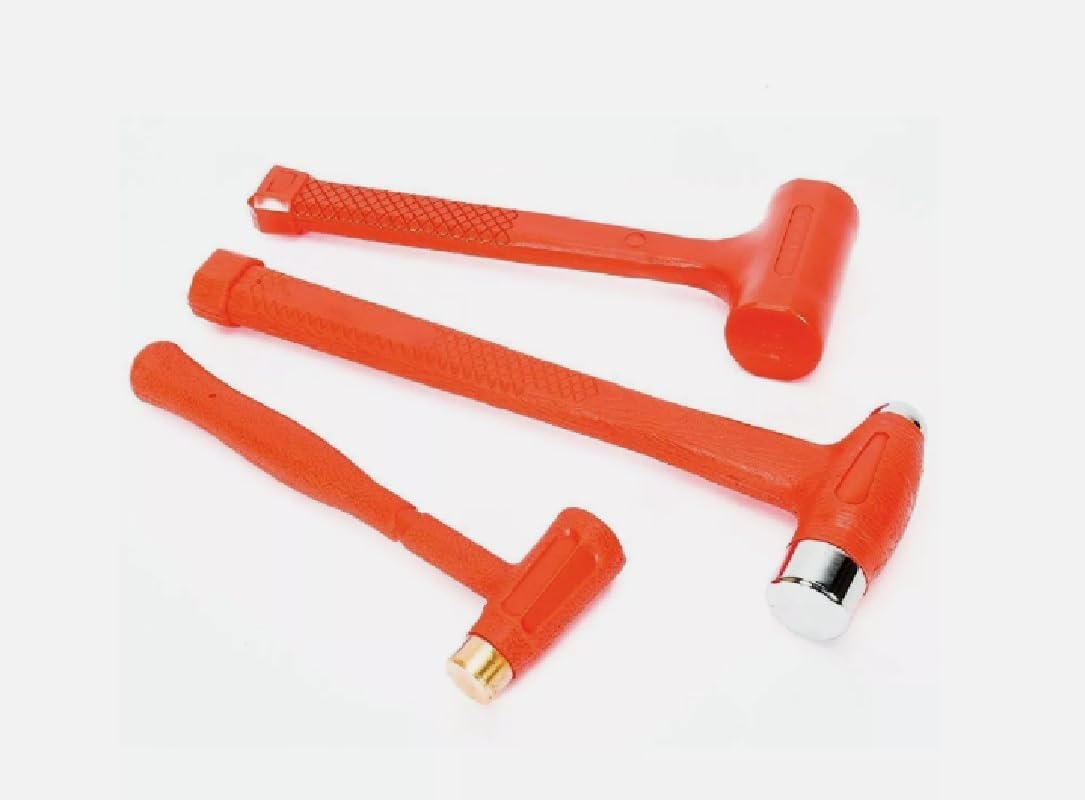 3-Pieces Dead Blow Hammer Set with Brass Cap, Ball-Peen, Blow Hammer Set, Orange NEW