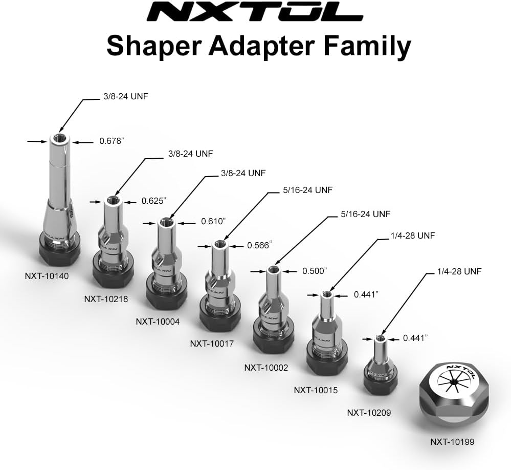 NXT-10004 Router Bit Spindle Adapter for Grizzly G1026 3 Hp, Shop Fox W1702 3 Hp | Includes 1/4' and 1/2' ER20 collets| No slip | Made in U.S.A