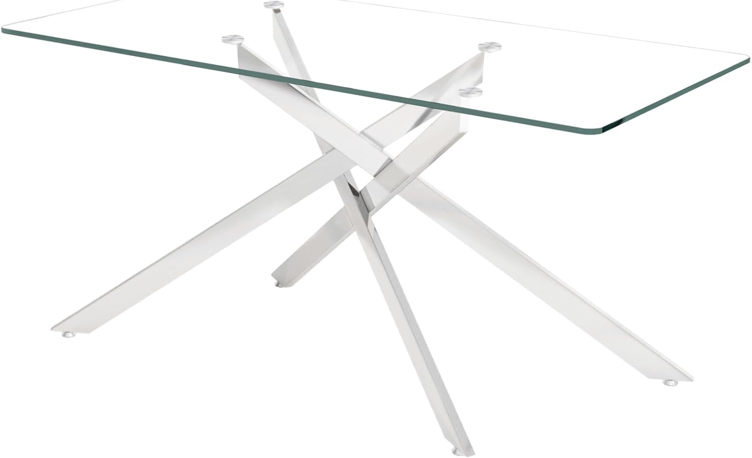 60' Glass Dining Table Modern Kitchen Table for 4-6 People, Contemporary Rectangular Dining Room Dinner Tables with Clear Glass Top & Silver Metal X Legs for Kitchen Apartment
