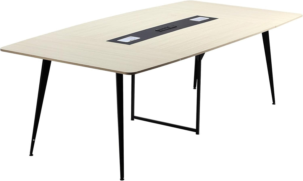 VEVOR Conference Table, 8 ft Boat Shaped Office Meeting Table with Charge Station for 10 Person, Modern Boat Seminar Meeting Desk with Metal Legs for Office, Boardroom, Conference Room, Easy Assembly