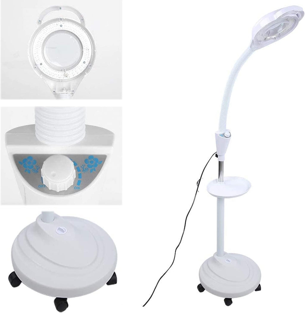 8X Vertical Beauty Magnifying Lamp LED Cold Light Lamp, Floor Stand Magnifier Light with Adjustable Height Stand for Salon Tattoo Makeup Detailed Care & Illumination