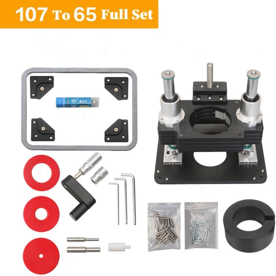 Woodworking Heavy Duty Router Lift with Aluminium Router Table Insert Plate Woodworking Tools (107mm+65mm Ring)