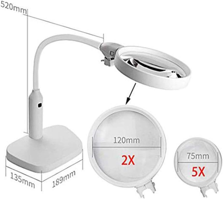 GeRRiT 6 Led Magnifying Glass Clamp Lamp,2X,5X Magnifier Lens,Metal Hose Adjustable Swivel Arm Utility Clamp Light for Desk, Table,Craft, Jewelry,Sewing,