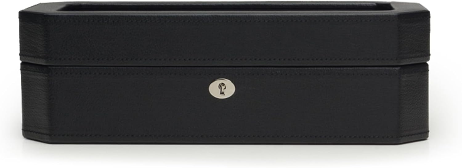 WOLF Windsor 5-Piece Watch Box, Black - Features Five Watch Compartments & Vegan Leather Exterior