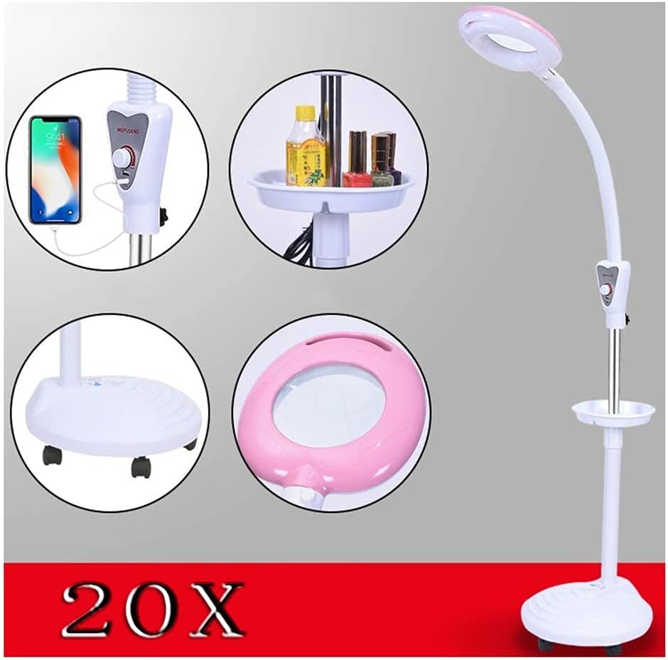 Magnifying Glass,Magnifier Magnifying Magnifier Lamp 360° Rotatable Floor Standing Magnifying Lamp with 20X Light Salon Spa Beauty Tattoo,Pink