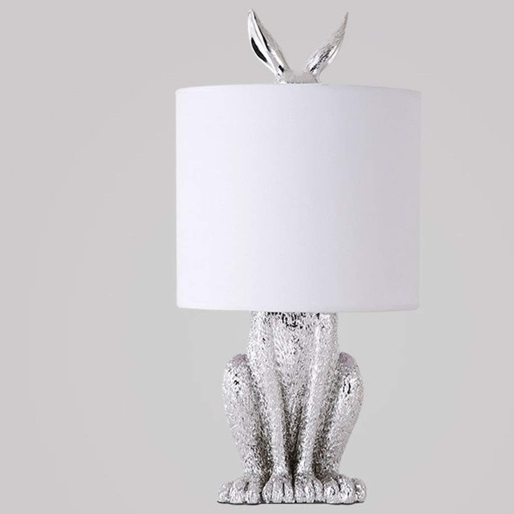 LED Desk Lamp Table Lamp Simple Design Bedroom Bedside Lamp Restaurant Study Masked Rabbit Resin Creative Table Lamp Table Lamp Reading Lamp (Color : Silver)