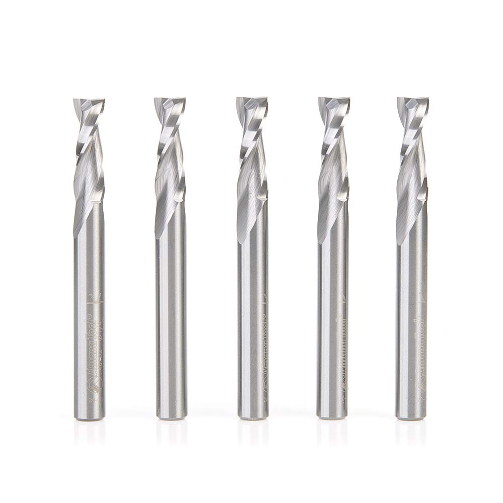 Amana Tool 46102-5 5-Pack SC Spiral Plunge 1/4 D x 3/4 CH x 1/4 SHK x 2-1/2 Inch Long 2 Flute Up-Cut Router Bits