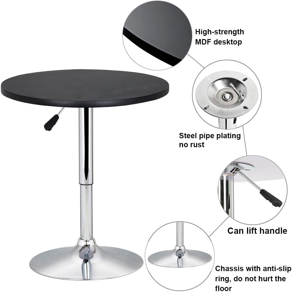 Yaheetech 3-Piece Round Bar Table and PU Leather Adjustable Swivel Armless Chairs, Modern Counter Height Table Set with 2 Bar Stool for Kitchen, Black