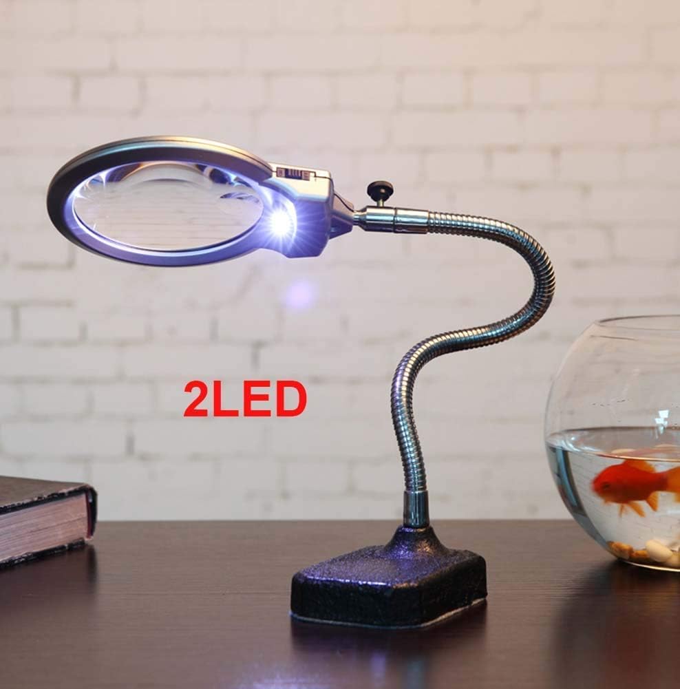 Desktop Magnifier Lamp with Led Light Led Magnifying Lamp Folding Magnifying Glass Desktop Lamp 2.25x 5X Magnification Adjustable Swivel Arm for Desk