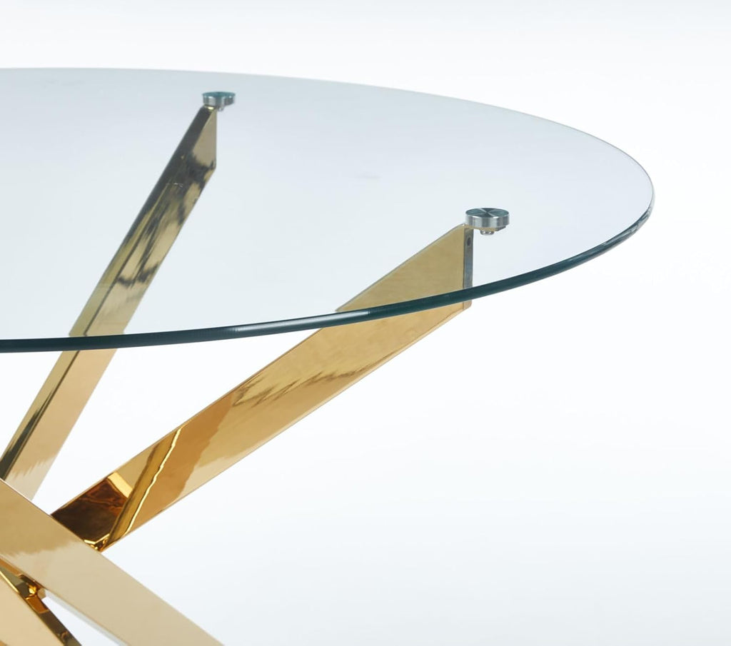 Round Glass Dining Table,Glass Dining Room Table with Metal Legs, Modern Style Glass Kitchen Table for Home, Kitchen, Dining Room