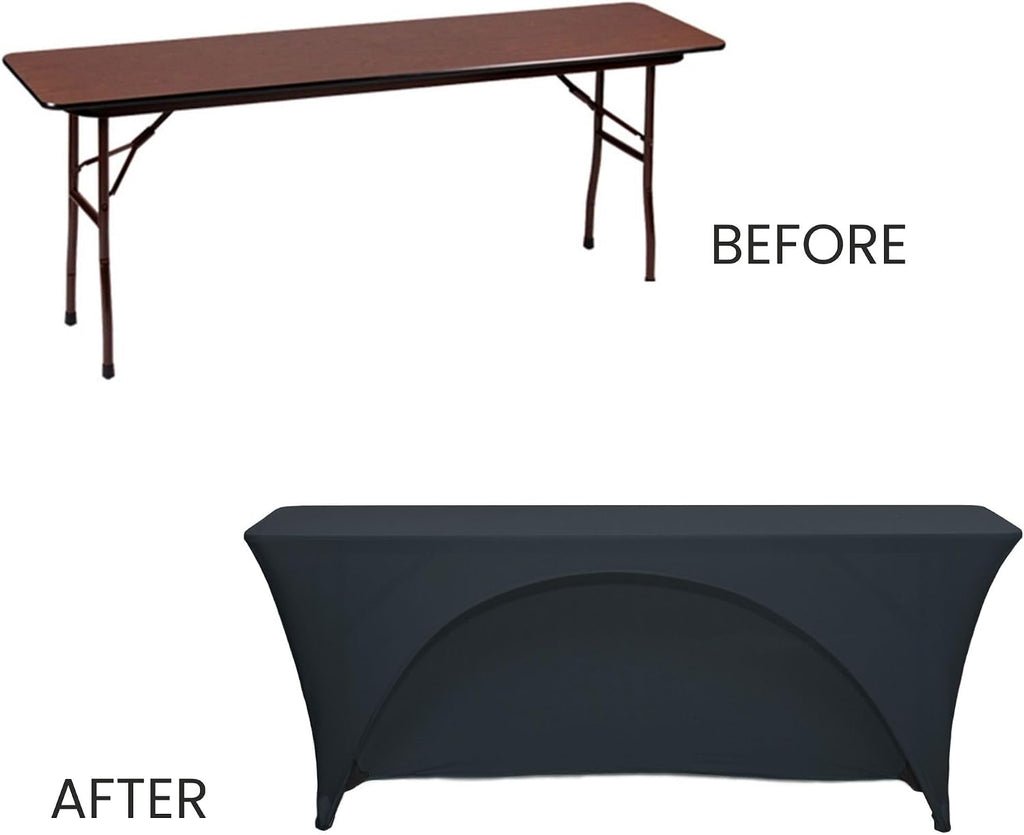 YOUR CHAIR COVERS - 6 Ft x 18 Inches Black Spandex Open Back Rectangular Training Tablecloth, Fitted Stretch Table Cover - Pack of 10