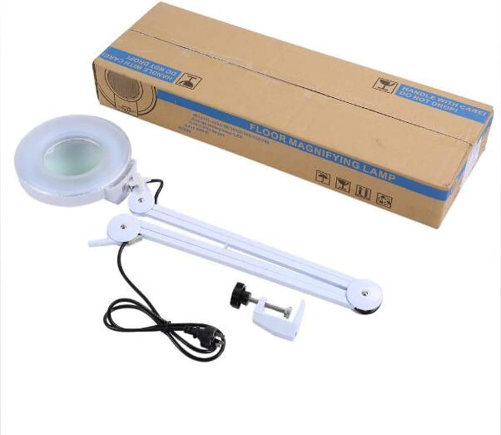 Magnifier, Led Folding Magnifier lamp,Adjustable Swivel Arm 8X Magnifying Glass Table Lamp Light with Clamp for Beauty Skincare Manicure Nail Tattoo Salon with Glass Lens and Bench