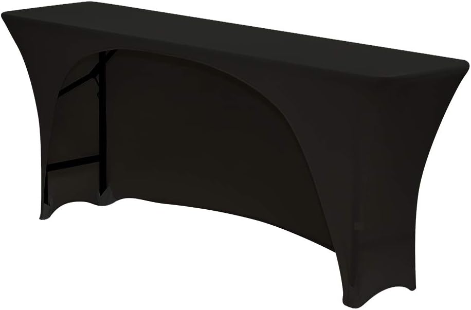 YOUR CHAIR COVERS - 6 Ft x 18 Inches Black Spandex Open Back Rectangular Training Tablecloth, Fitted Stretch Table Cover - Pack of 10