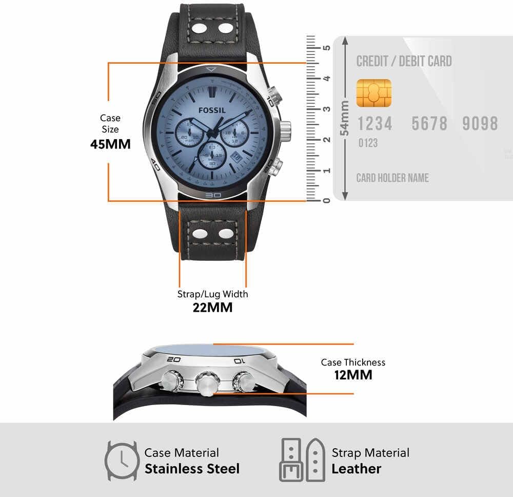 Fossil Men's Watch, Coachman Quartz Stainless Steel and Chronograph Leather Watch for Men
