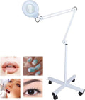 Magnifying Glass,Beauty Magnifying Lamp LED Floor Lamp with 4 Wheels Rolling Base and Adjustable Arm Lighted Magnifier for Reading, Crafts, Sewing, Close Work, Beauty Salon