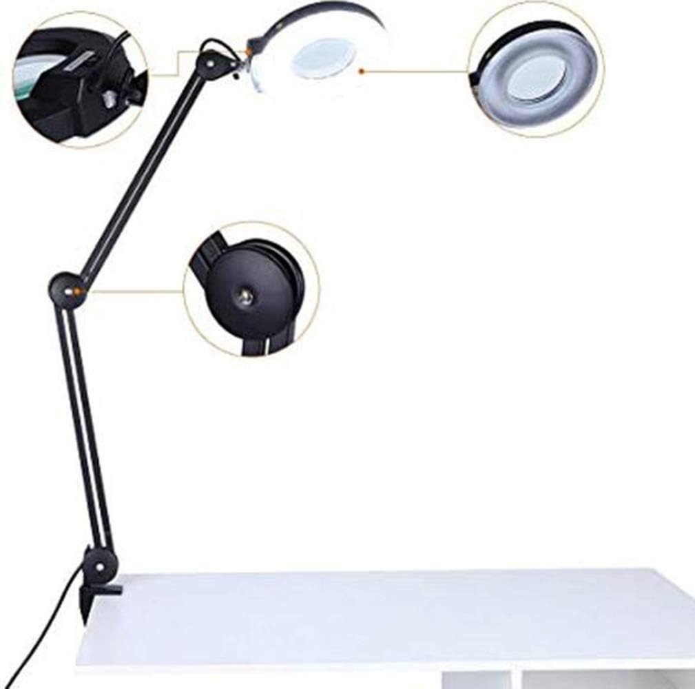Magnifier Led Magnifier Lamp Adjustable Swivel Arm 5X Magnifying Table Lamp Light for Beauty Skincare Manicure Nail Tattoo Salon with Glass Lens and Bench Clamp