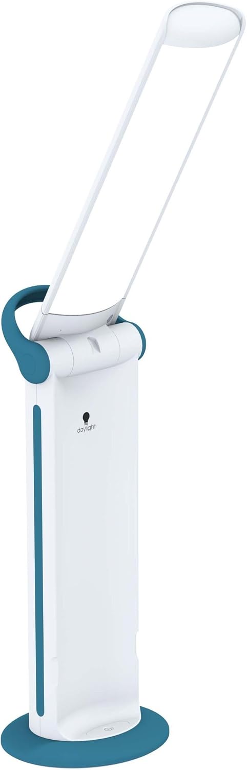 Daylight Twist 2 Go Rechargeable LED Lamp – Portable Craft & Task Light with Easy Twist Shade, 95+ CRI for Color Accuracy, 3 Brightness Levels, Up to 8 Hours Battery Life – Teal & White (U35090)