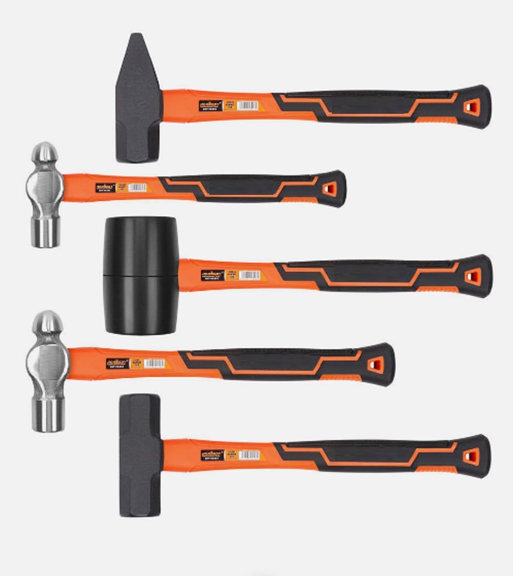 5PC Hammer Set 16/32OZ Ball Pain 32OZ Rubber 3lb Sledge 3lb Cross Hammer