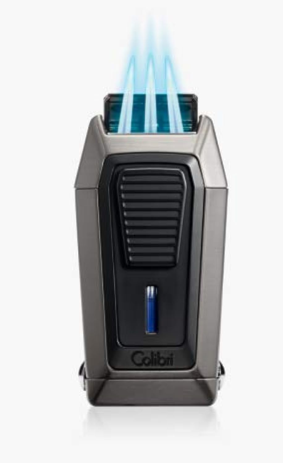 Colibri Quantum Triple Jet Lighter with Integrated Spring Loaded V-Cut Cigar Cutter for up to a Large 60+ Ring Gauge, Wind Resistant, Altitude Tested, Refillable Butane (Gunmetal)