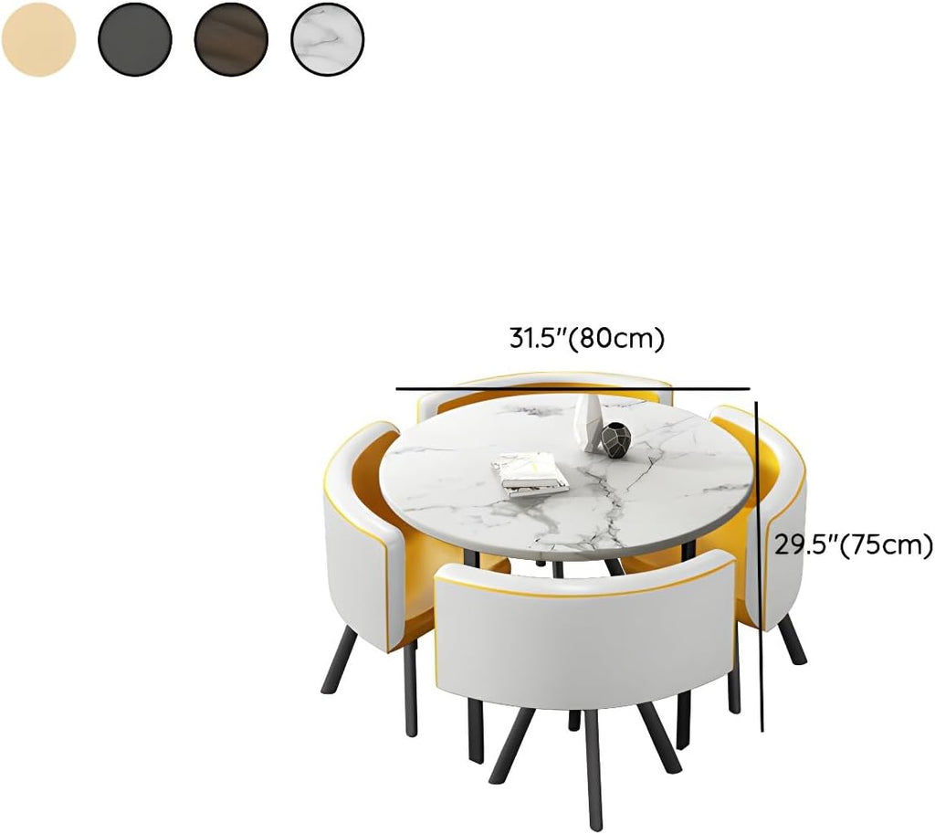 LITFAD Dining Room Table and Chairs for 4 Modern Coffee Table Set with 4 Upholstered Chairs Negotiating Table Set - 5 Piece Set Black Round Table & Black-White Chair(s) 31.5' L x 31.5' W x 29.5' H