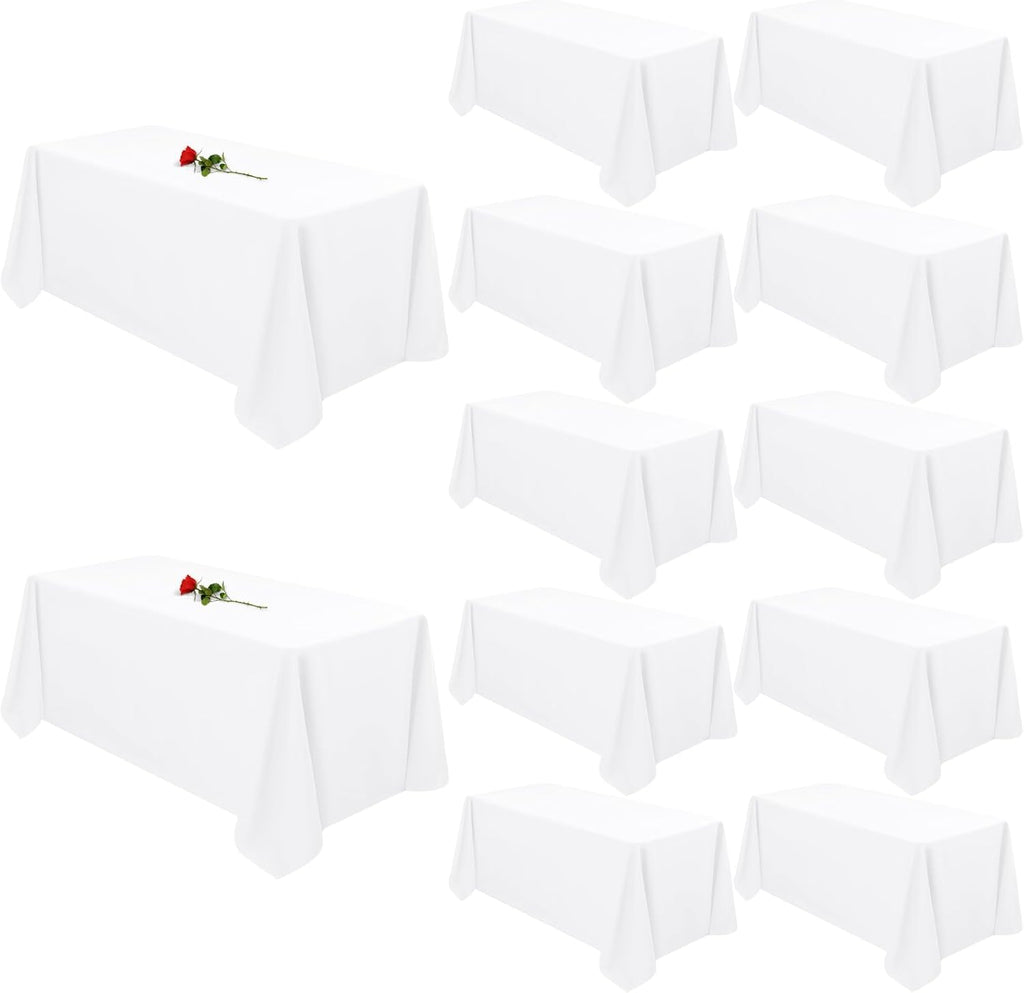 12 Pack White Tablecloths for Rectangle Tables Stain and Wrinkle Resistant Washable Polyester Tablecloth 90 x 156 Inch White Table Cloth Rectangle Table 8 Foot Rectangle Table Cloth for Wedding Party