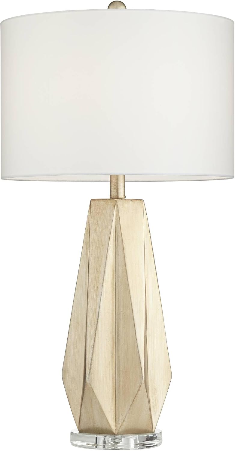 Possini Euro Design Bravo 28' Tall Geometric Modern Table Lamps Set of 2 Champagne Finish White Shade Living Room Bedroom Bedside Nightstand House Office Home Reading Kitchen Entryway Console