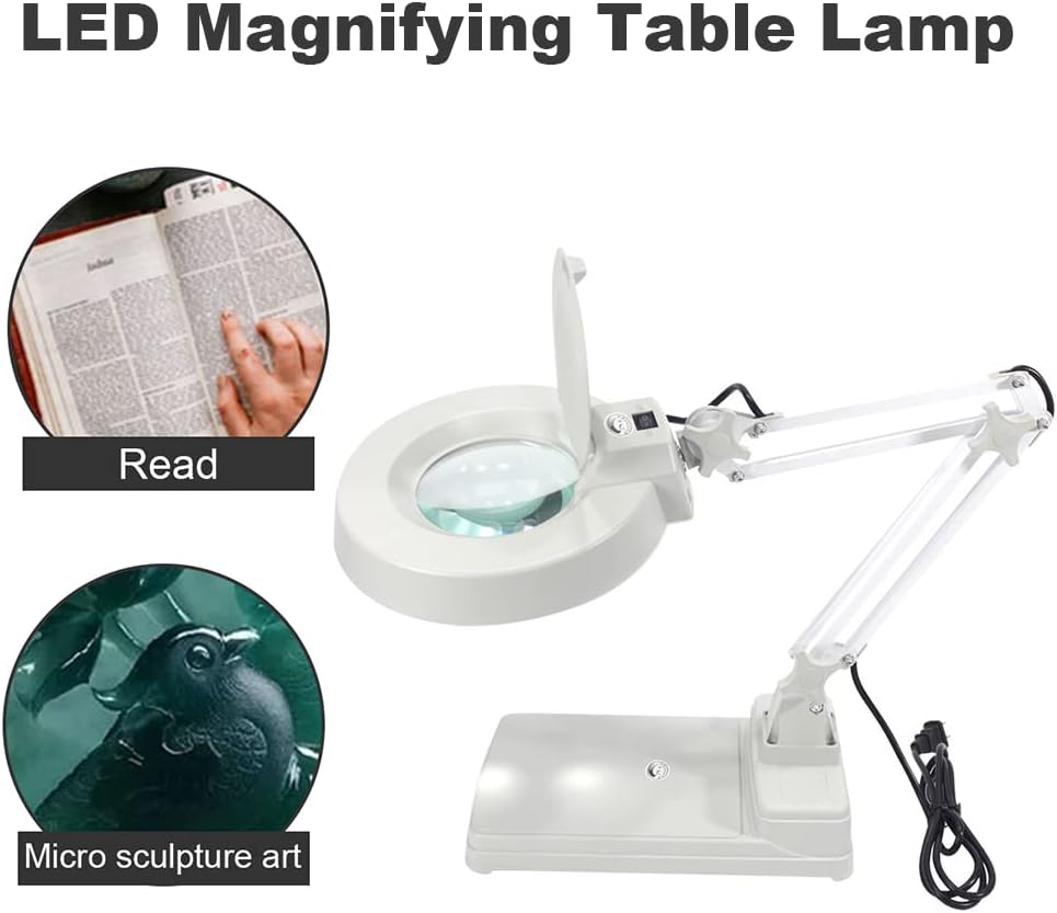 LED Magnifying Desk Lamp 15X Magnifier Light White Glass Super Bright Adjustable Desktop Lamp for Reading Desk Table Craft Task Workbench