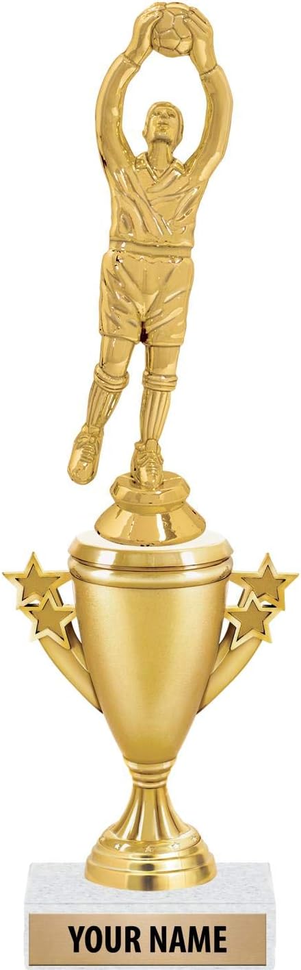 Soccer Goalie Trophies - Gold - Soccer Trophy Award - Custom Engraving On White Marble Base