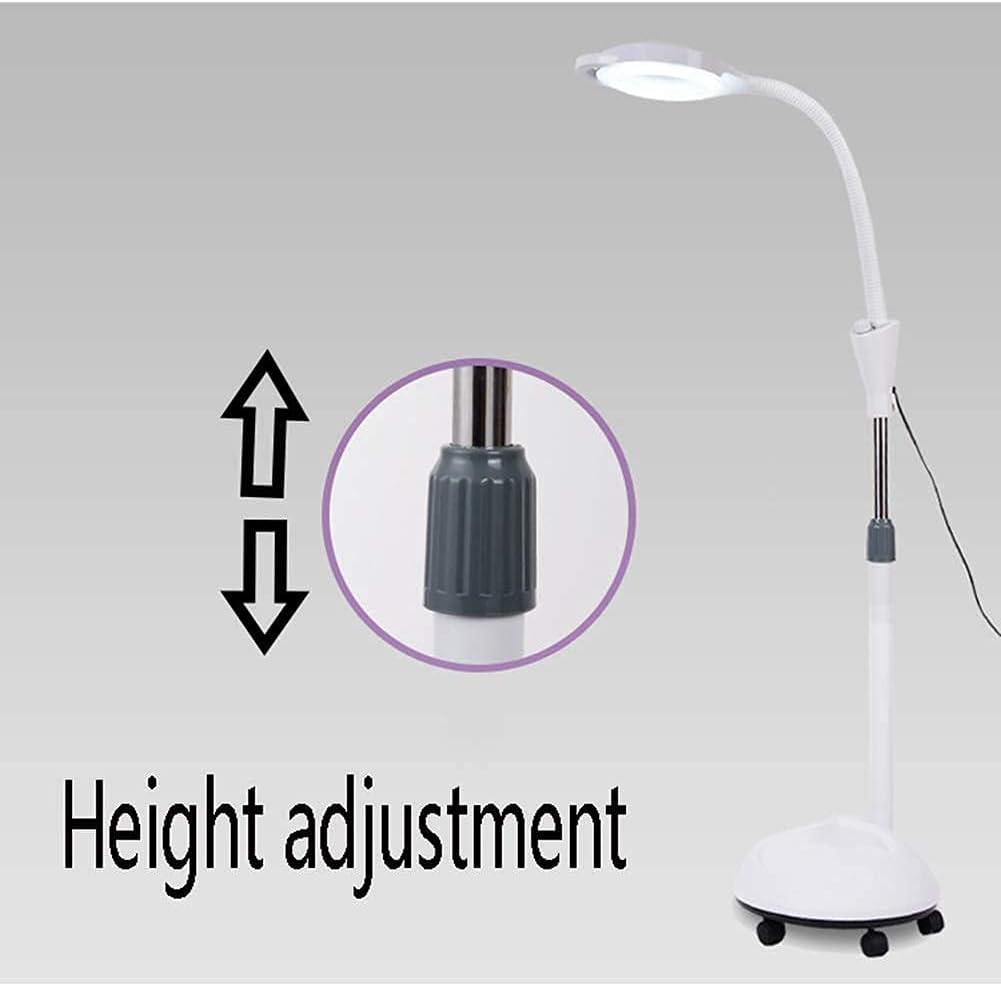 Magnifying Glass,Magnifier Floor Standing Magnifying Lamp Adjustable Swivel Arm 8X Magnifier Lamp Light for Skincare Beauty Manicure Tattoo Salon Spa with Rolling Floor Stand