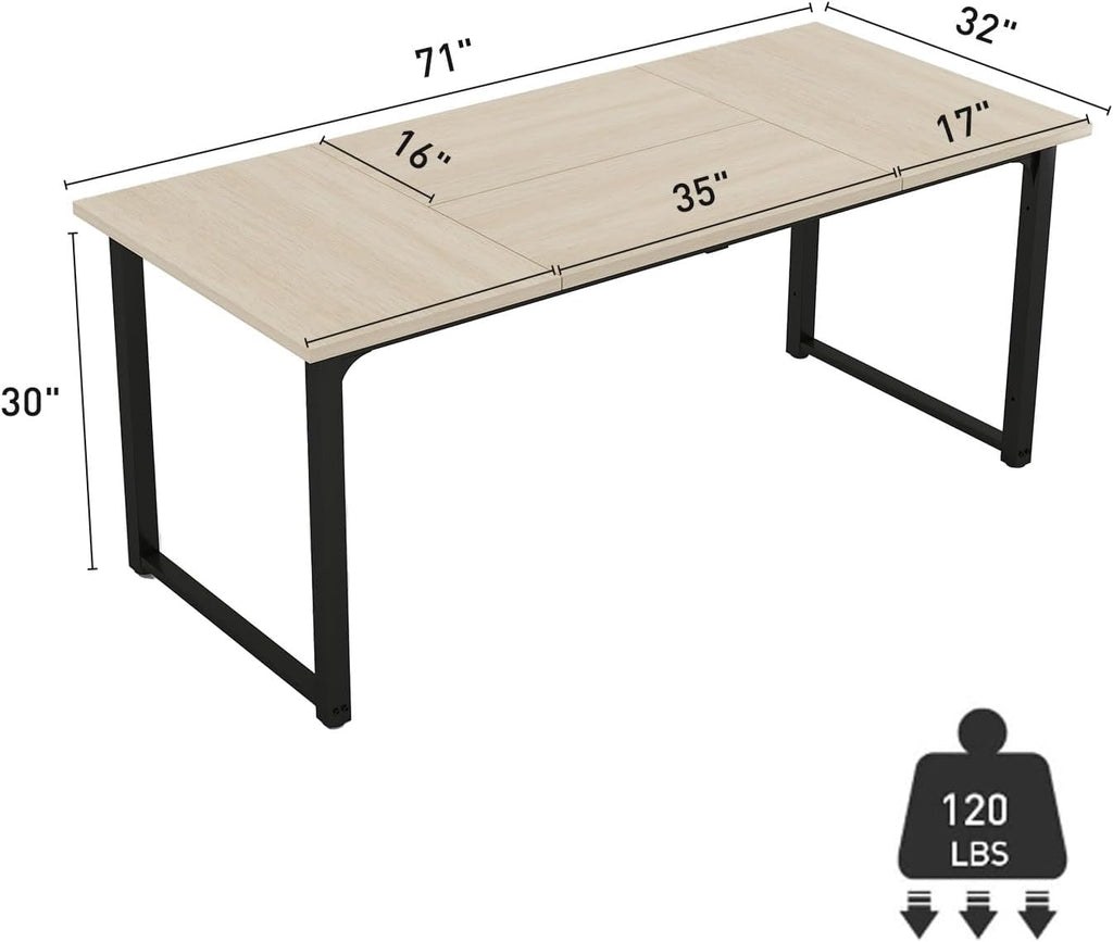 Bonzy Home 6FT Conference Table, 71' L x 32' W x 30' H Long Rectangle Meeting Table, Modern Seminar Table with Super Sturdy Metal Frame for Office, Natural