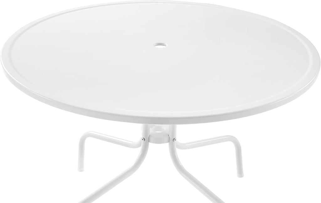 Crosley Furniture Tulip 5-Piece Outdoor Dining Set for 4, Vintage Retro Metal Round Patio Table and Chairs, Lavender Gloss/White Satin