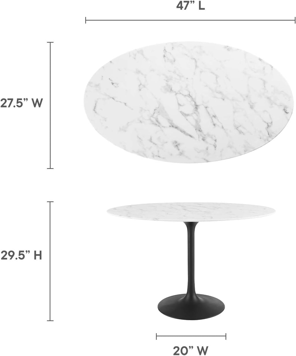 Modway Lippa 48' Oval Artificial Marble Dining Table, Black White
