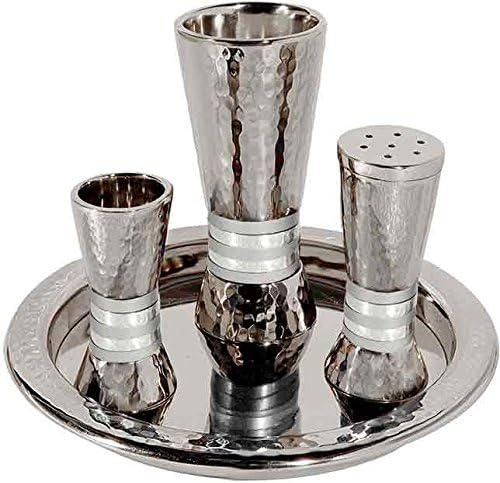 Yair Emanuel Hammered Nickel Cone Shaped Havdallah Set - Silver Rings
