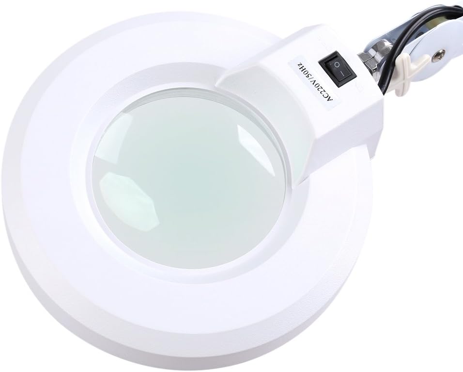 Magnifying Glass Magnifier with Light and Stand Lighted, 5X White Desk Lamp - Hands - Free Illumination, Adjustable Clamp Stand, Ideal for Reading and Craftwork