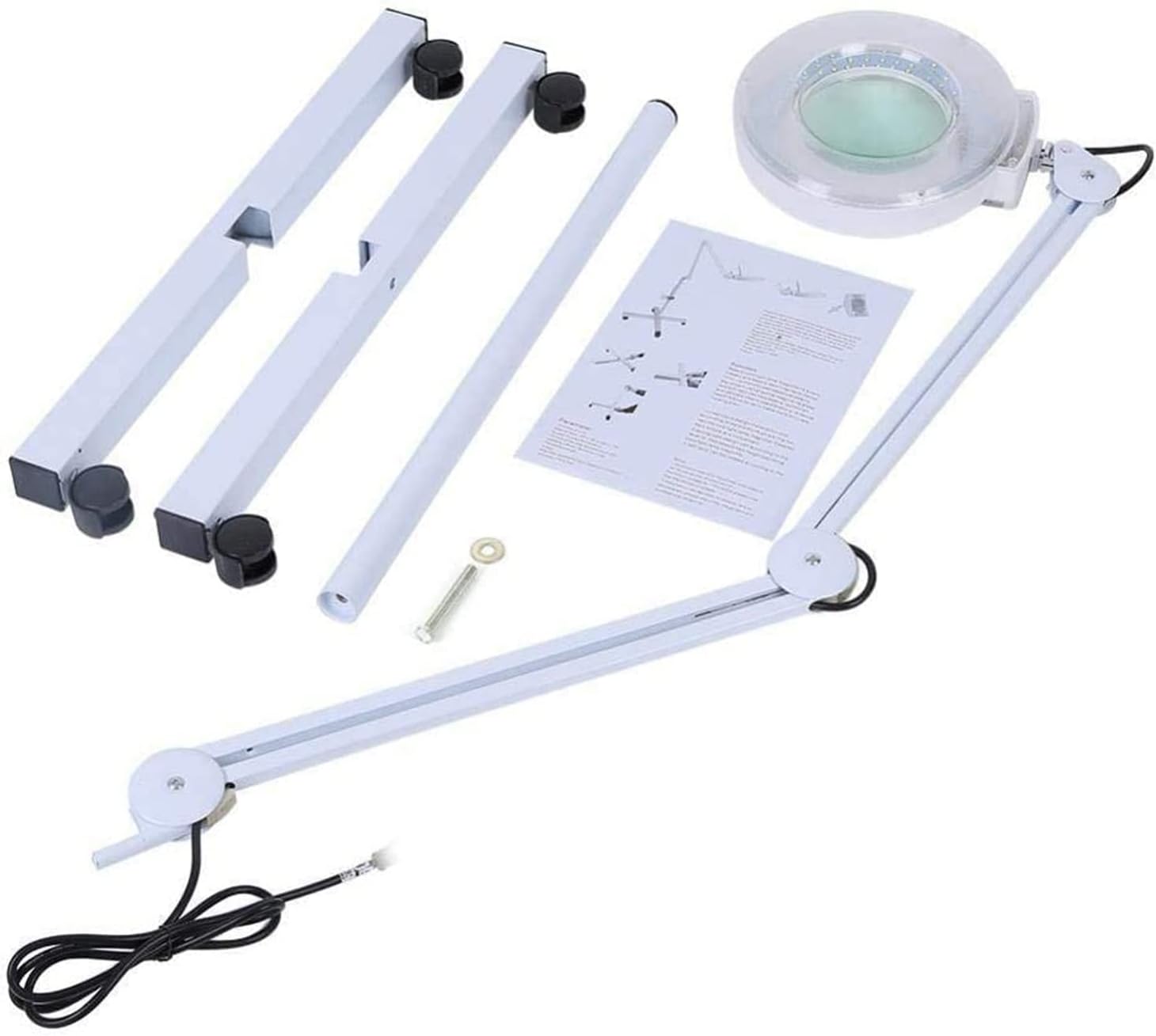 Magnifying Glass,Beauty Magnifying Lamp LED Floor Lamp with 4 Wheels Rolling Base and Adjustable Arm Lighted Magnifier for Reading, Crafts, Sewing, Close Work, Beauty Salon