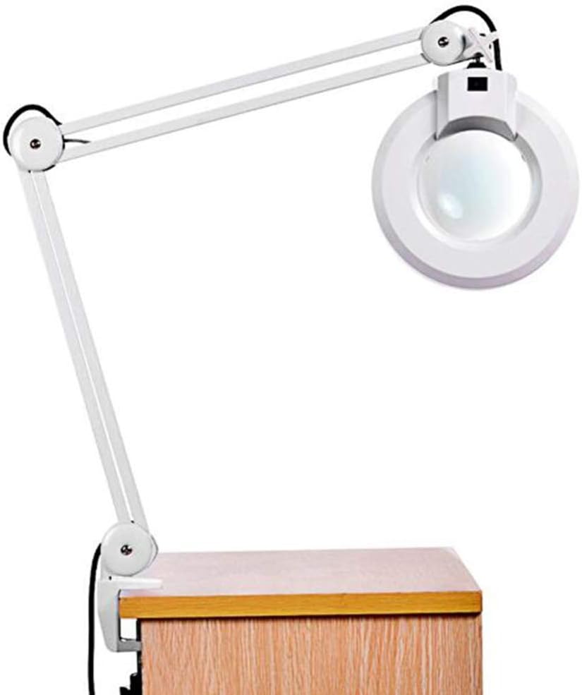 GeRRiT 8X LED Magnifying Lamp with Clamp, Magnifier Glass Lamp, Full Spectrum Daylight Lens with Adjustable Swivel Arm Light for Desk Table Task Craft Or Workbench A/Black, White